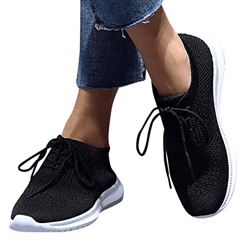 Women's Walking Shoes Lightweight Running Tennis Shoes for Women Lace up Slip on Casual Sneakers Breathable Mesh Knit Classic Solid Color Sneakers with Comfy Cushion Sole for Gym Travel Work3