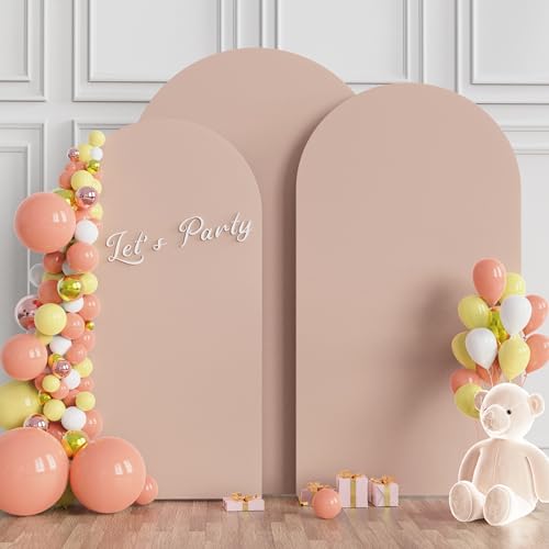 Image of Wokceer Wedding Arch Backdrop Cover (7.2FT, 6.6FT, 6FT) Set of 3 Spandex Fitted Nude Arch Covers for Round Top Chiara Arches Backdrop Cover for Birthday Party Wedding Ceremony Banquet Decor