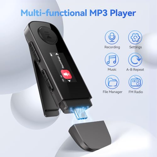 Image of 64GB USB MP3 Player with Bluetooth, AGPTEK U5PL 2 in 1 Type-C & USB Music Player with Clip, FM Radio, Recording, Support Mobile Phone Connection | with FM Radio, Recording, Support Mobile Phone Connection(Gray)