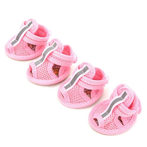 SELMAI Reflective Dog Sandals Pet Shoes Breathable Soft Mesh Anti Skid Doggy Boots for Puppies Paw Protector Soft Rubber Sole for Walking Hot Pavement Nonslip 5 Sizes Leisure Cool Summer Pink 2