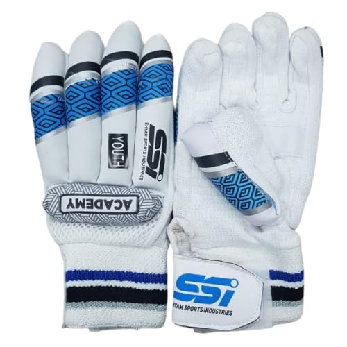 SSI Academy Youth Batting Gloves - Blue | Cricket Batting Gloves with Palm Grip, Comfortable Fit for Practice & Matches Lightweight Design, Finger Protection-image-20