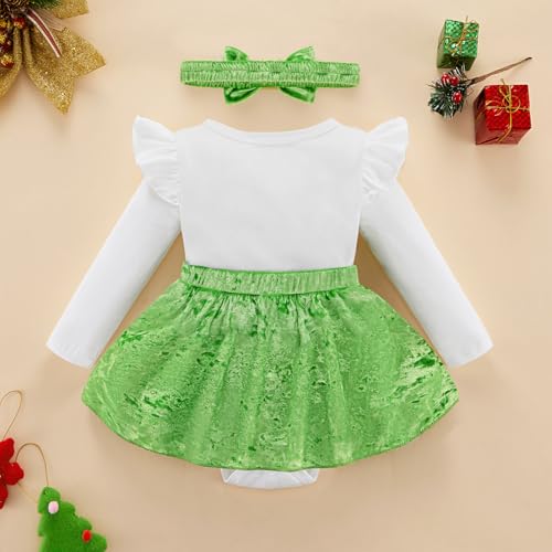 Newborn Baby Girl Christmas Outfit Infant Velvet Ruffle Long Sleeve Romper Dress + Headband Clothes Set 0-18 Months3