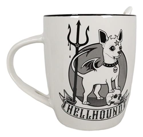 Ebros Gift Wicca Gothic Alchemy Hellhound Devil Dog With Pentagram Trident And Skull Porcelain Mug And Spoon Set With Built In Spoon Rest Handle 13Oz Coffee Tea Drink Cup Mugs #TOP1