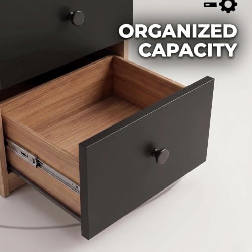 Image of FFO Wooden Filing Cabinet with 3 Drawers, Office File Storage Cabinet, Compact Document Organizer for Home Office, Study Room & Bedroom, Oak & Black (DIY).