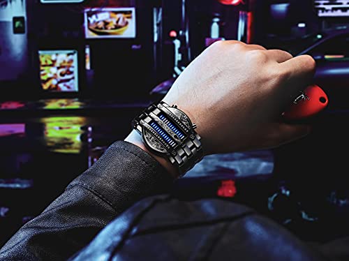 Binary Matrix Men's Classic Creative Fashion Blue LED Digital Watch Black Plated Black Blue