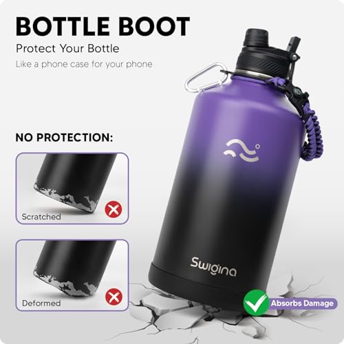 Image of Swigina [2-IN-1 LID] Gallon Insulated Water Bottle with Silicone Boot (48hrs Cold /24hrs Hot) - DIY Stickers, Leakproof, BPA Free, 128 oz