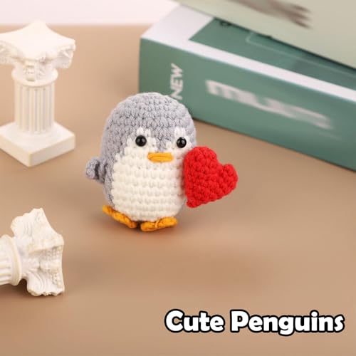 Yuwnd Gehäkelte Kuscheltiere, Positive Penguin mit Herz, Pinguin Geschenk, Lustiger Pocket Hug Süßes Spielzeug Mädchen für Inspirierendes Freunde Ermutigung Dekoration