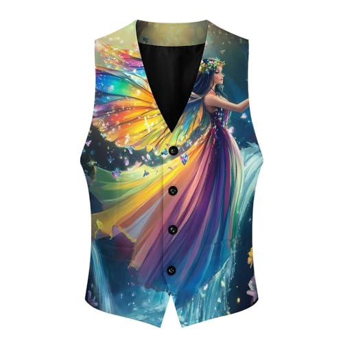 Beautiful Butterfly Fairy Mens Slim Fit Suit Vest Dress Waistcoat Casual Business Vest4