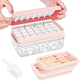 PHINOX Ice Cube Tray with Lid and Bin, Ice Trays for Freezer, Flexible Ice Cube Trays, Making 56 pcs Ice Cubes, Chilling Cocktail, Whiskey, Coffee, with 2 trays, Ice Container, Scoop&Cover, BPA Free