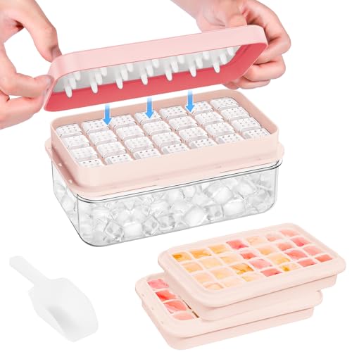 PHINOX Ice Cube Tray with Lid and Bin, Ice Trays for Freezer, Flexible Ice Cube Trays,...