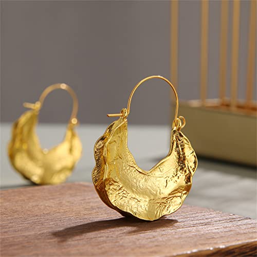 Fulani Basket Gold Round Earrings for Women Boho Statement Classic Texture Irregular Hollow Shield Shaped Chunky Large Dangle Drop Earrings for Her Wife Mom Sister Friend Fashionable Jewelry Accessories4