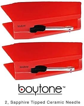 Boytone Pack of 2, Sapphire Tipped Ceramic Replacement Needle for Turntables,RED