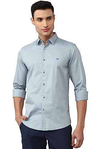 Image of Peter England Men's Slim Fit Full Sleeve Casual Shirt in Twill Weave Cotton