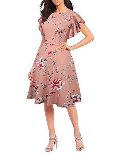 Image of oxiuly Wedding Church Vintage Cocktail Dresses with Pockets Summer Casual Floral Dress for Women Flare376