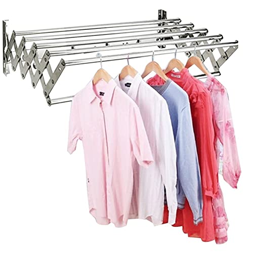 LMZPJ Wandtrockner ausziehbar Wäschestände aus Metall mit 6 Stangen Scherenwäschetrockner Akkordeon Trockenständer zur Wandmontage Trockner for Ihr Bad (Color : Silver, Size : 90cm) Cover