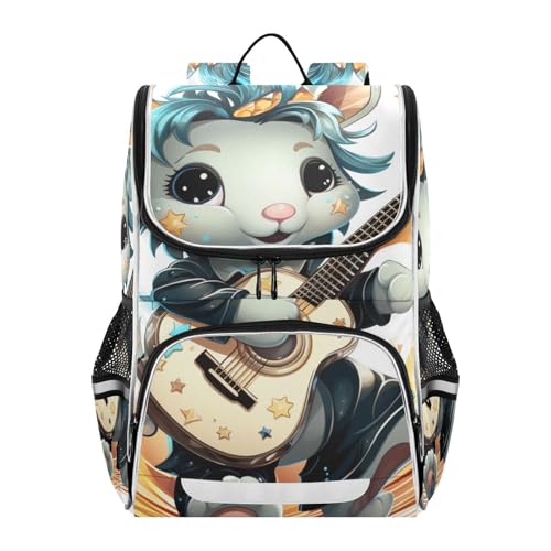 Mochila escolar portátil reflectante con motivos musicales de unicornio para seguridad nocturna