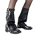 BLULILY Women Harajuku Black PU Leather Leg Warmer with Eyelet Straps Punk Zippered Flared Leg Cover Sleeve Socks Streetwear