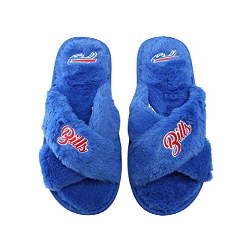 Image of FOCO Womens NFL Team Script Wordmark Fuzzy Cross Slide Slippers