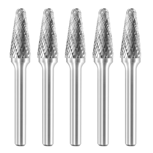 Image of SL-3 Tungsten Carbide Burr Rotary File Taper Shape with Radius End Double Cut with 1 /4 inch Shank for Die Grinder Drill Bit - 5Pcs