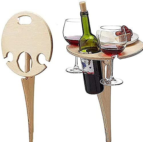 Table à vin en bois pliable avec porte-verre intégré pour l'extérieur