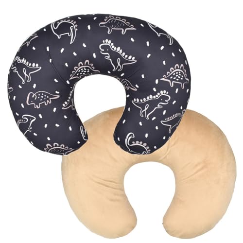 Image of Nursing Pillow Cover Stretchy Cotton Pillow Slipcovers for Breastfeeding Moms Two-Sided Design (Black Brown Dinosaur)