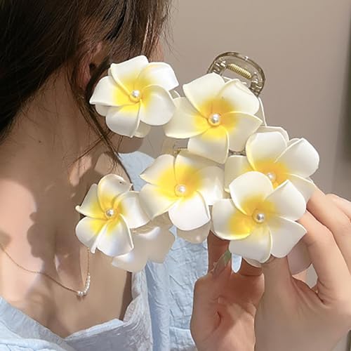 Pinzas de cabello flores hawaianas con perlas grandes miniatura 3
