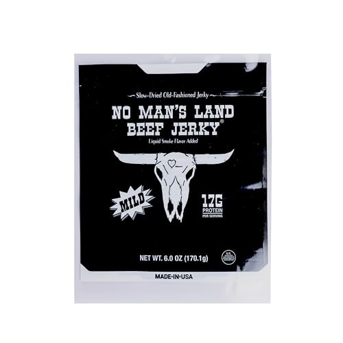 No Mans Land High Protein Beef Jerky | 17G Protein, Low Carb, Low Calorie Beef Snack | Slow-Dried, Smoked & Seasoned Jerky Strips | MILD 6oz Bag