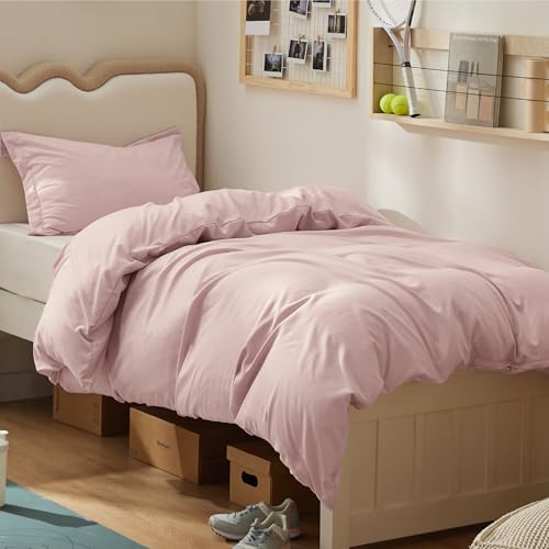 Image of Bedsure Twin /Twin XL Duvet Cover, Double Brushed Bedding Set, Rose Pink | For Kids & Adults, 68 inchx90 inch Comforter Cover, Hotel Luxury, All Season, Breathable, Easy Care, Lightweight, Zipper Closure