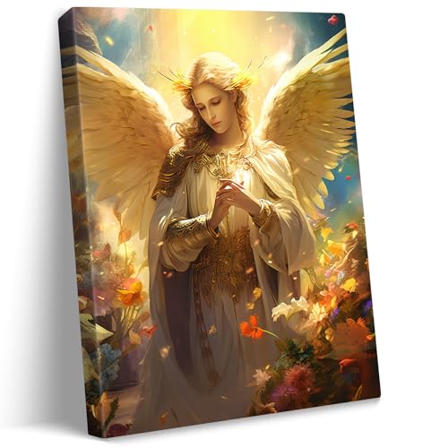 vandlife Bible Stories Canvas Wall Art Heavenly Messenger Archangel Raphael Painting Print Religious Symbol of Healing and Guidance Artwork for Home Office Decor Framed 12x16in