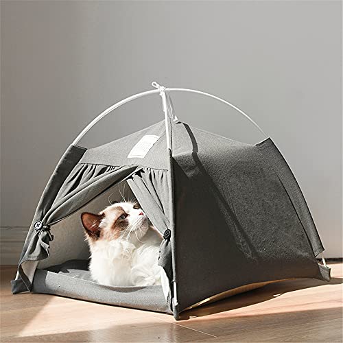 Lovely Caves Cat Tent Bed with Removable Non-Slip Soft Pad, Indoor Outdoor Foldable Hut, Portable Pet Tent Cave for Cats Small Dogs Kitten (Grey)