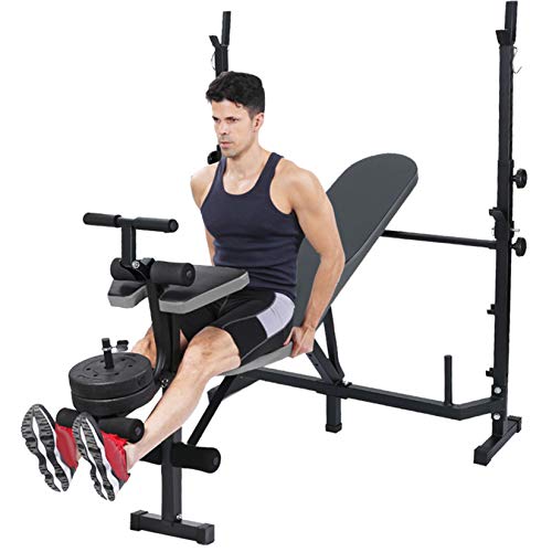 Voberry Adjustable Weight Bench, Multifunctional Workout Station Adjustable Olympic Workout Bench with Squat Rack, Leg Extension, Preacher Curl, and Weight Storage, 750-Pound Capacity (Black)