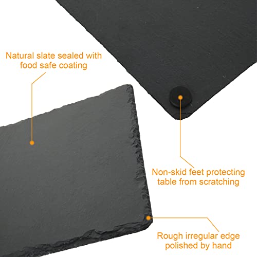 4 Pcs 12X8 Inch Slate Cheese Board, Natural Stone Slate Charcuterie Boards, Black Charcuterie Board Serving Slate Tray, Gourmet Serving Platter Tray For Meat Cheese Sushi Bread Pastry Appetizers #TOP2