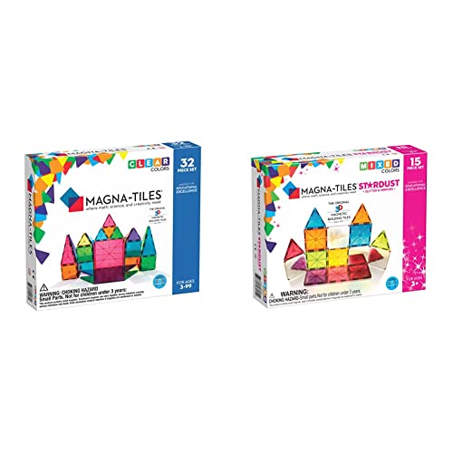 Magna-Tiles Clear Colors 32 piece set & Stardust 15 Piece Set - 3D magnetic building tiles