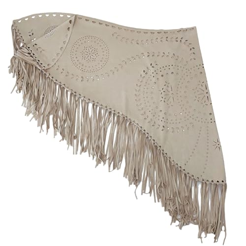 Western Shawl Fashion Women's Faux Suede Laser Cut Triangle with Long Tassel Solid Color Cloak Hollow Fringe Scarf3