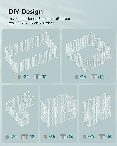 SONGMICS Freilauf, DIY-Kleintiergehege, Kleintierkäfig, Kaninchen, Meerschweinchen, Metallgitter, 123 x 63 x 41 cm, weiß LPI001W01