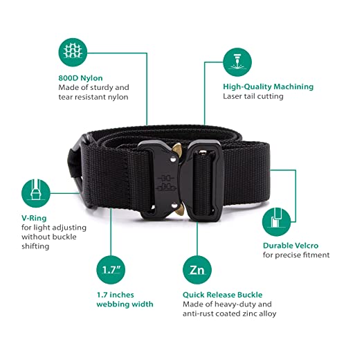 Gritr Tactical Belt, Military Style Nylon Webbing Adjustable Duty Edc Waist Gun Belt With Quick-Release Buckle, Black, Medium #TOP1