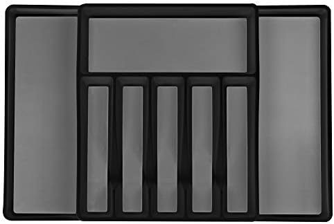 ELTOW Expandable In Drawer Silverware Organizer - Kitchen Storage Silverware Tray For Flatware  Cutlery Holder With 8 Compartments - Multipurpose Organizer Tray For Kitchen & Office Supplies - Black