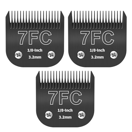 ZATEIRL Confezione da 3 Lame di Toelettatura 7FC Staccabili per Cani - Lama in Acciaio da 1/8 Pollici (3,2 mm) - Compatibile con Andis, Oster A5, Wahl KM-10, Moser, Heiniger - Nero