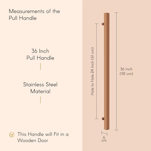 Image of LAPO 36 inch Stainless Steel Square Door Handle for Main Door, Wooden & Glass Door Pull Push Handle, Main Door Handle (Hole to Hole Size 610 mm,Pack of 1) Rose Gold Finish | 3 Years Warranty