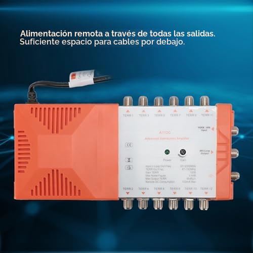 Amplificador de Antena de TV, Ganancia Ajustable, A112C 4G LTE de bajo Ruido 1 Entrada 12 Salidas para Conectar Varios Televisores (Enchufe europeo 220-240V)