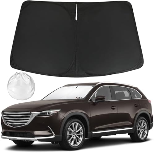 Windshield Sunshade – Custom for Mazda CX-9 CX9 2016-2024 [Thickened 4 Layers UV Rays & Heat Protection] Sport Utility SUV,Foldable Sunshade Windshield Accessories with Storage Bag