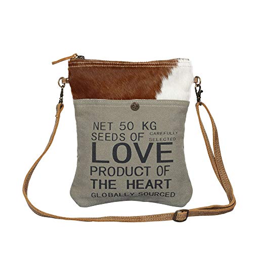 Seeds of Love Upcycled Canvas and Hair-On Cowhide Leather Crossbody Bag Small - Main Image