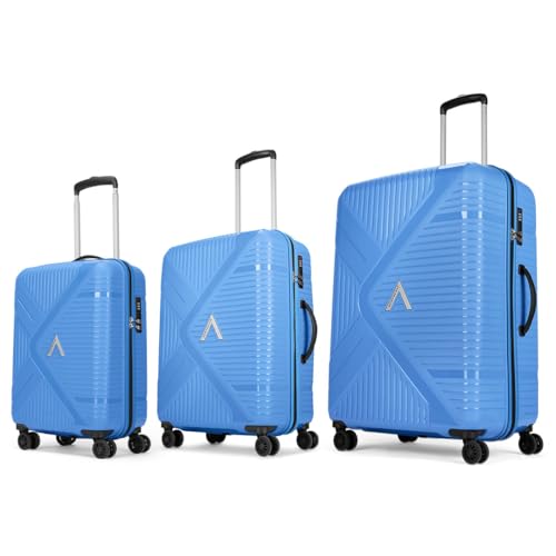 Image of Aristocrat Envoy Set of 3 Trolley Bag 55,65 & 75cm | S+M+L | Hard Luggage | 8-Wheel Suitcase for Travel | Combination Lock with Sturdy Zipper,Polypropylene | 3 Year International Warranty (Ocean Blue)