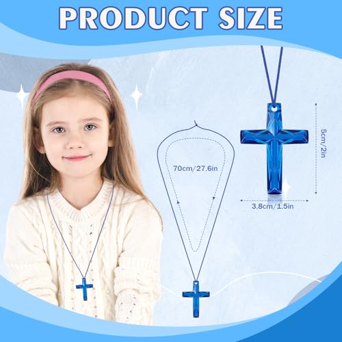 JULMELON Crystal Cross Necklace, 32Pcs Plastic Cross Necklace Colored Christian Necklace Easter Church Gifts Religious Bible Toys for Easter Vacation Activities2