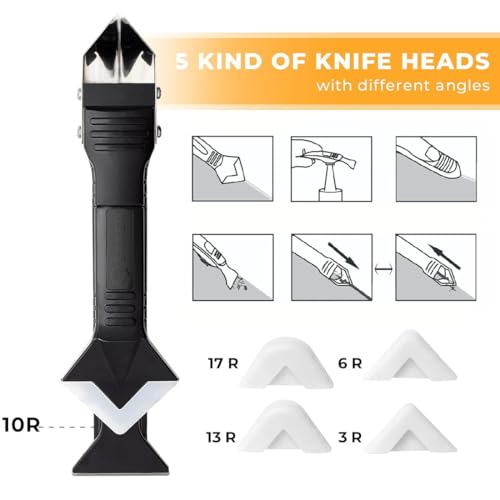 Silikonentferner, Silikon Abzieher Werkzeug Set 5 in 1 Fugenkratzer, 9 PCS Silikonentferner Werkzeug Set Silikon Abzieher (3 in 1) Fugenwerkzeug Fugenkratzer aus Edelstahlkopf mit Fugenglätter