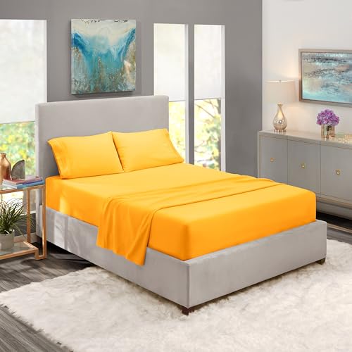 Image of BEVI Bedsheet for Double Bed 300 TC Flat Bedsheet with 2 Pillow Covers Size-(90 inchx95 inch) Yellow