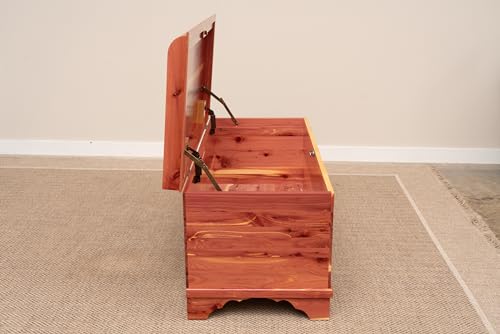 Image of Rustic Red Door Co. Cedar Hope Chest with Waterfall Top, Amish Made Wooden Storage Trunk Box for Bedroom, Blanket, Clothes, Anti-Slam Hinges and Lock, 42 inch, Cedar Wood, Natural Stain