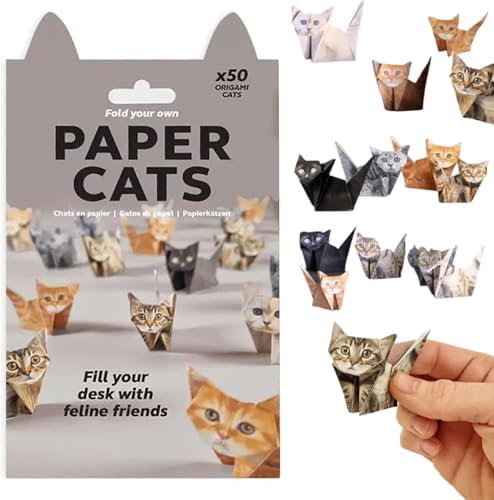 Treayes 3D Origami Paper Cats, 50 Sheets DIY Origami Paper for Kids & Adults, Fun Creative Art Project, Desk Decor and Gift for Pet Lovers (Cat Design)