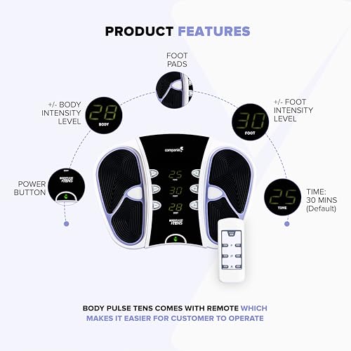 Image of COMPANIO Body Pulse TENS Body Pain Relief Electric Foot Massager for Nerve pain with Travel Bag Remote Control & Electrode Patches | Neuropathy Pain Relief | Thigh Hip Foot Upper /Lower Back Elbow Sciatic Nerve Pain | Scientifically Proven | Blood Circulator | No Side Effects