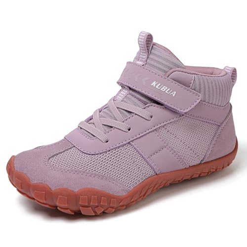 Image of KUBUA Kids High Top Barefoot Shoes Boys Girls Minimalist Zero Drop Sneakers | Wide Toe Box, Padded Collar for Ankle Support, Non-Slip, Hiking, Tennis, Walking, School, Wrestling, Gym, Little Kid, Big Kid